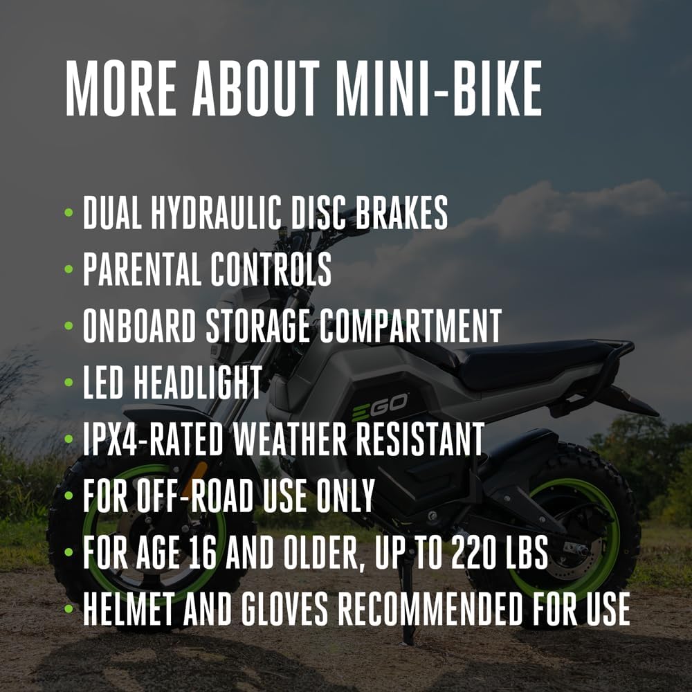 EGO POWER+ Battery Powered Electric Mini Bike, 28 MPH, Includes (2) 56V 7.5Ah Batteries and Charger - MB1005-2