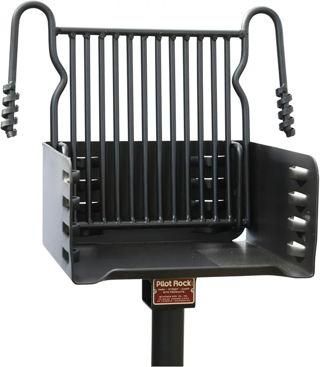 Pilot Rock Park Style Heavy Duty Steel Outdoor BBQ Charcoal Grill with Cooking Grate and 360 Degree Swivel Post for Camping or Backyard, Black