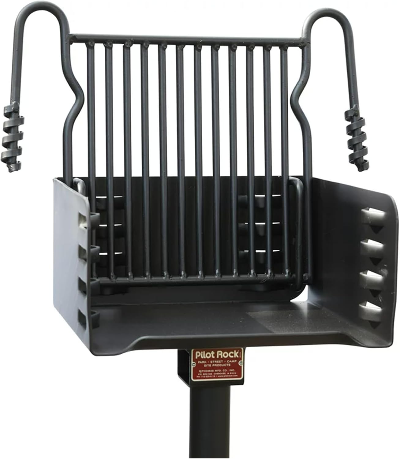 Pilot Rock Park Style Heavy Duty Steel Outdoor BBQ Charcoal Grill with Cooking Grate and 360 Degree Swivel Post for Camping or Backyard, Black