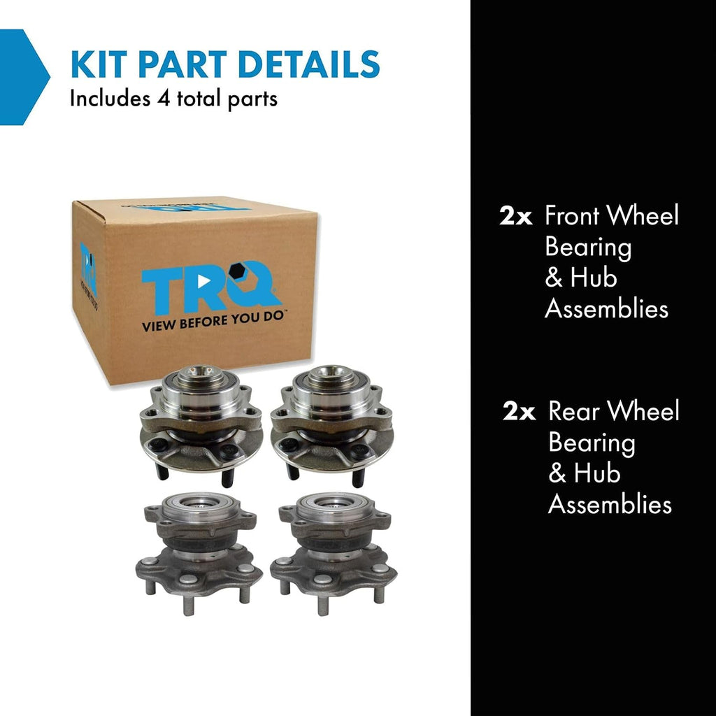 TRQ Front and Rear Wheel Bearing and Hub Assembly Set 4 Piece Compatible with 2003 Infiniti G35 2004-2006 G35 Base Model 2007 G35 Coupe 2003-2009 Nissan 350Z