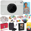 Kodak Printomatic Instant Camera (Grey) All-in-Bundle + Zink Paper (20 Sheets) + Deluxe Case + Photo Album + 7 Sticker Sets + Markers + Scissors and More