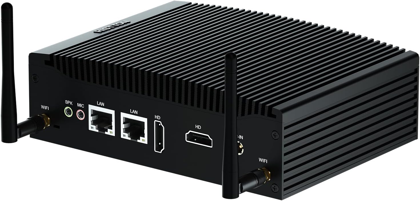 HISTTON Fanless Mini PC Industrial PC, Dual Core Core i5-8265U, DDR4 16GB RAM 512GB SSD, 2 RS232 COM, 2 LAN, 2 HD Dual Output, USB3.0, Dual WiFi, BT4.2, Mini Desktop PC, Windows 11 Pro Mini Computer