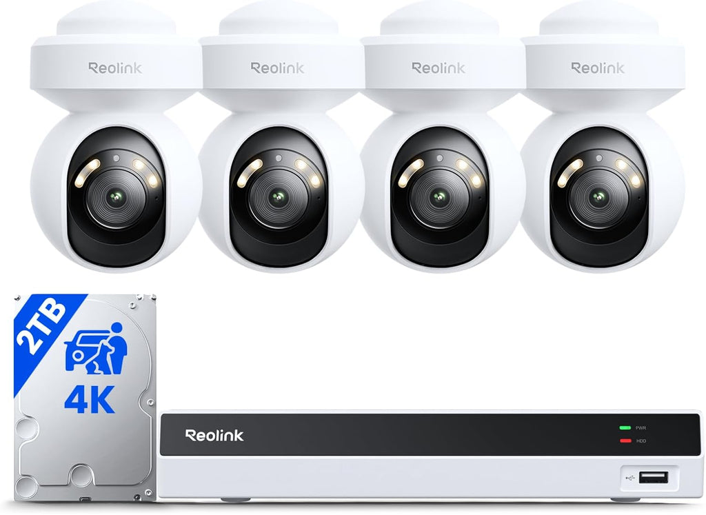 Reolink 4K Security Camera System with PT Auto-Tracking, 355°Pan 50°Tilt, 4K PoE Cameras Home Surveillance Wired Outdoor, Smart AI Detection, Spotlights & 2-Way Talk, 8CH NVR 2TB HDD, RLK8-800PT4