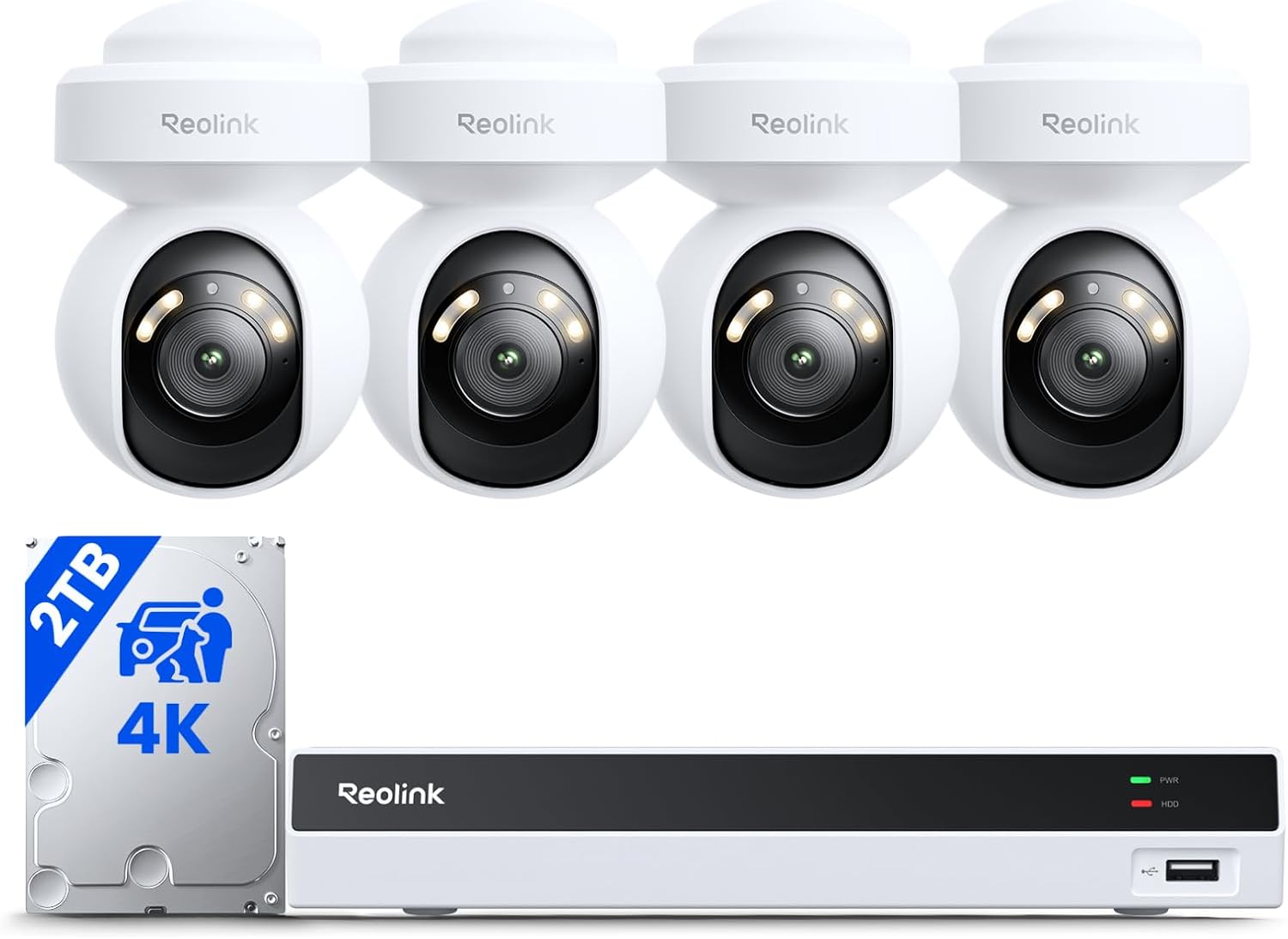 Reolink 4K Security Camera System with PT Auto-Tracking, 355°Pan 50°Tilt, 4K PoE Cameras Home Surveillance Wired Outdoor, Smart AI Detection, Spotlights & 2-Way Talk, 8CH NVR 2TB HDD, RLK8-800PT4