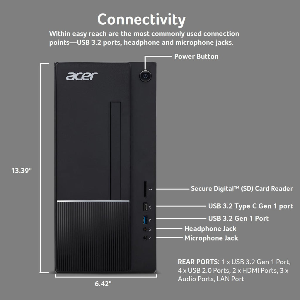 acer Aspire TC-1775-UR12 Desktop | Intel Core i5-14400 10-Core Processor | 16GB 4800MHz DDR5 | 512GB M.2 2280 PCIe Gen 4 SSD | SD Card Reader | Intel Wi-Fi 6E AX211 | Windows 11 Home
