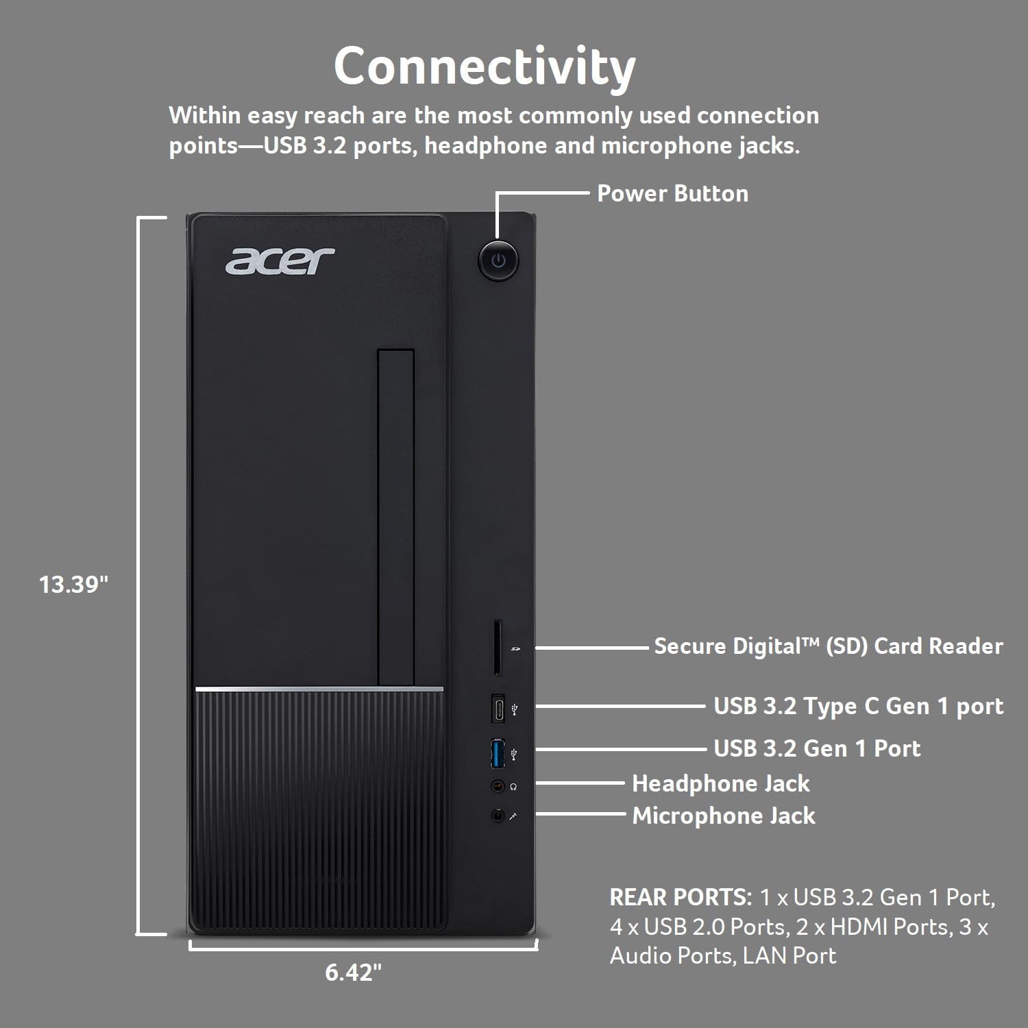 acer Aspire TC-1775-UR12 Desktop | Intel Core i5-14400 10-Core Processor | 16GB 4800MHz DDR5 | 512GB M.2 2280 PCIe Gen 4 SSD | SD Card Reader | Intel Wi-Fi 6E AX211 | Windows 11 Home
