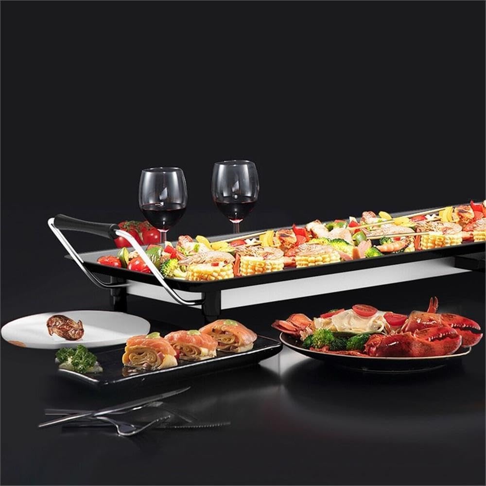 Pemberly Row 35' Electric Teppanyaki Tabletop Grill BBQ, Nonstick Griddle with Adjustable Temperature, Portable Flat Top for Indoor Outdoor Cooking, Black