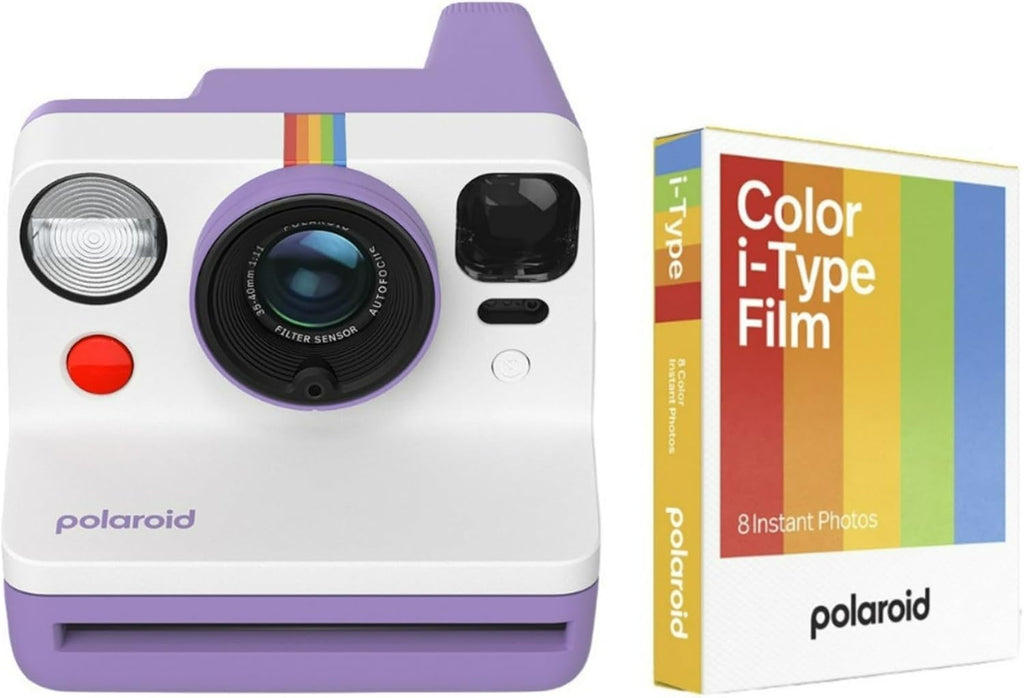 Polaroid Now Generation 3 Analog Instant Camera with Two-Lens Autofocus System (Purple) and Color Film Bundle (8 Photos)