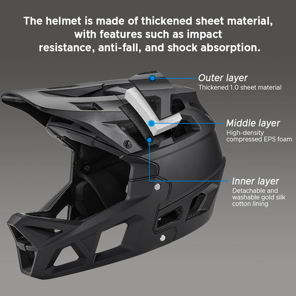 Lixada Adult Bike Helmet, Full Face Mountain Bike Helmet Lightweight Bicycle Helmet with Pads & Visor, Comfort Cycling Helmet Racing Downhill MTB Helmet for Men Women