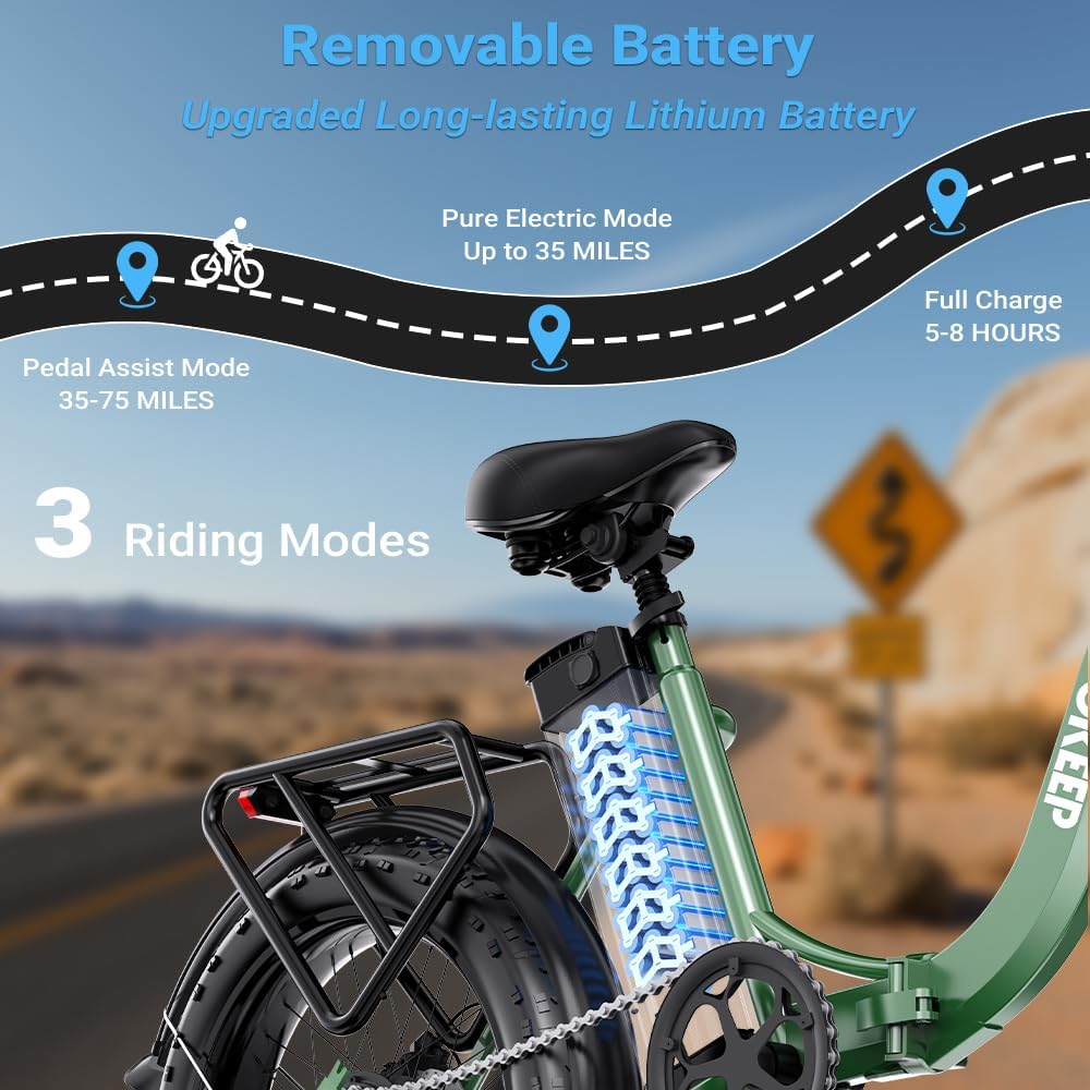 1300W Folding Electric Bike for Adults, 75 Miles PAS Range, 52V 13Ah Removable Lithium Battery, Front Suspension Electric Bicycle, 20MPH 7-Speed Commuter Ebike, Max 330LBS, UL2849 Certified