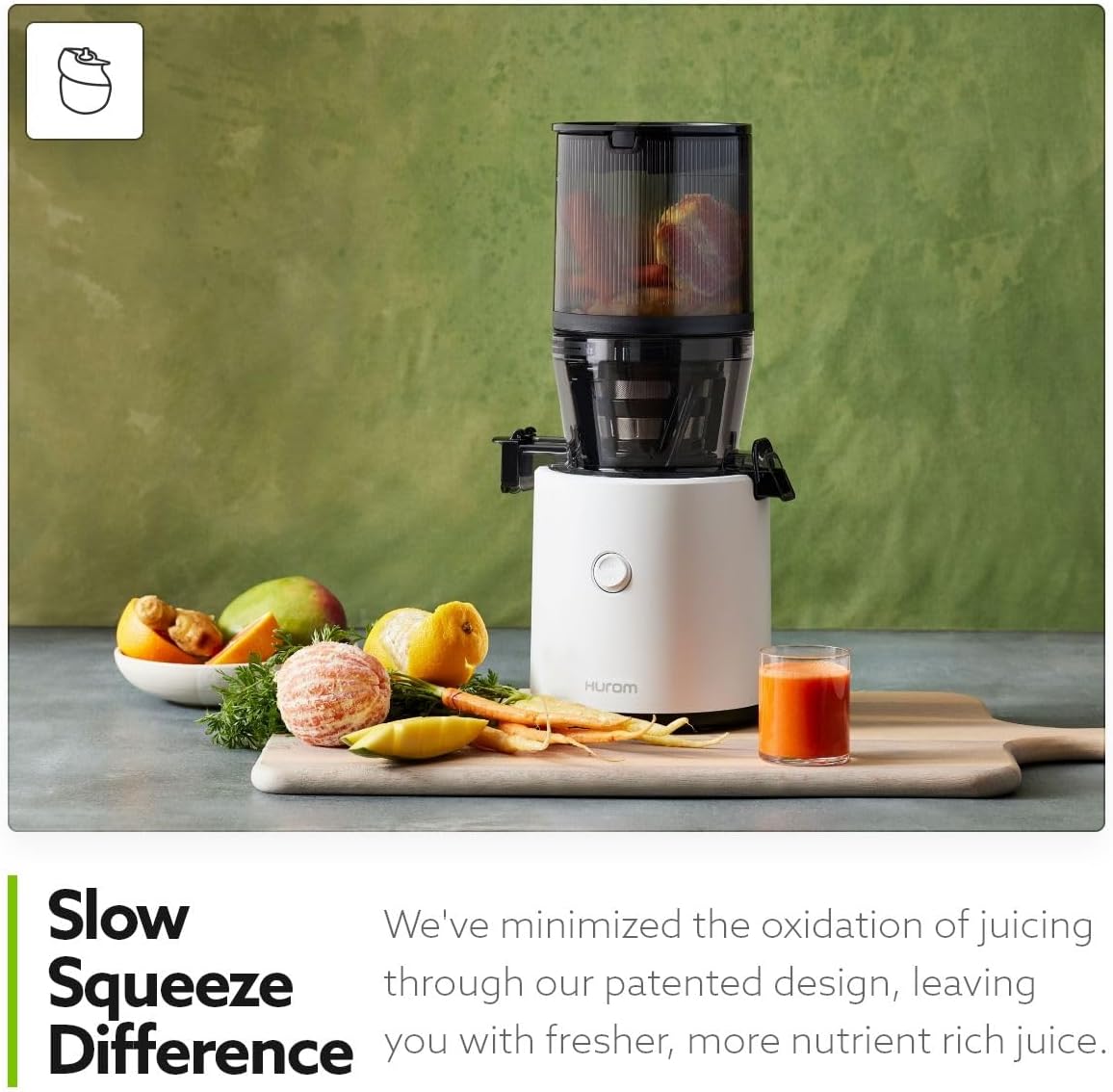 Hurom H320 Cold Press Juicer Machine, Easy to Clean Masticating Slow Juicer, Coarse Strainers, Self-Feeding, Hands Free, Family Size, Quiet Motor, Easy Assembly (Black)
