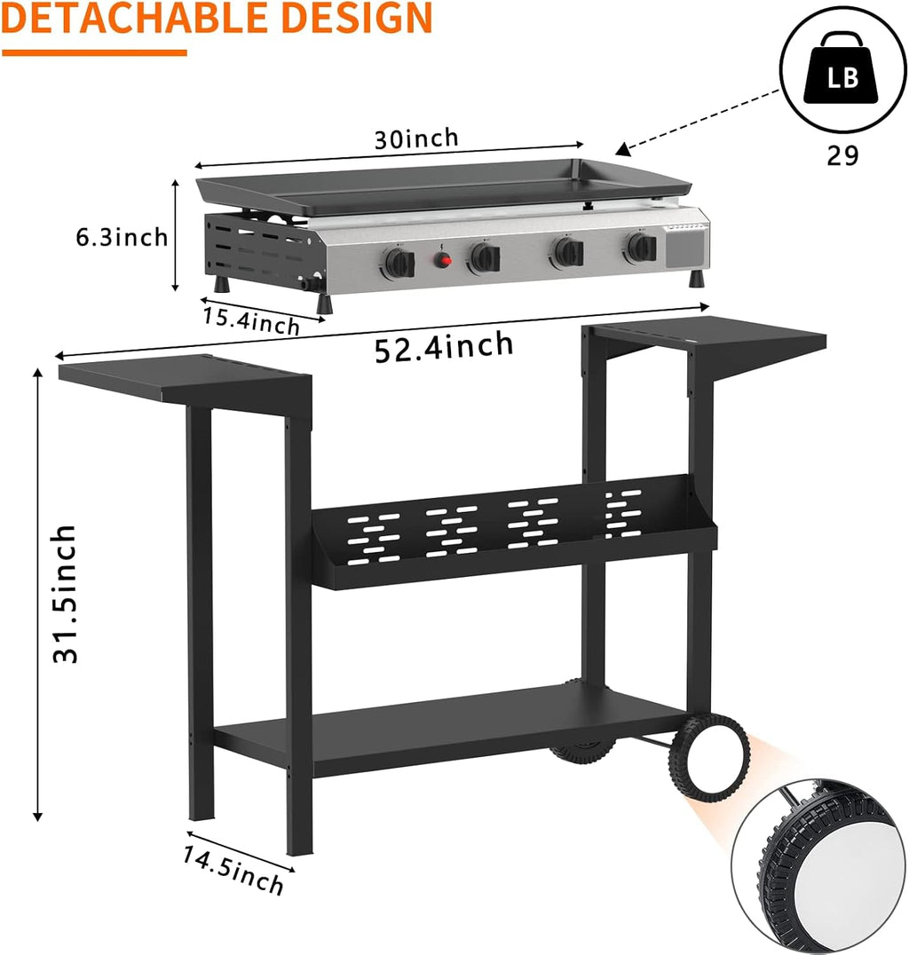 SKOK 4 Burner Gas Griddle- 30 Inch Outdoor Propane Griddle-Portable Flat Top Gas Grill Camping Griddle Station with Side Shelves for Kitchen, BBQ, Camping Tailgating