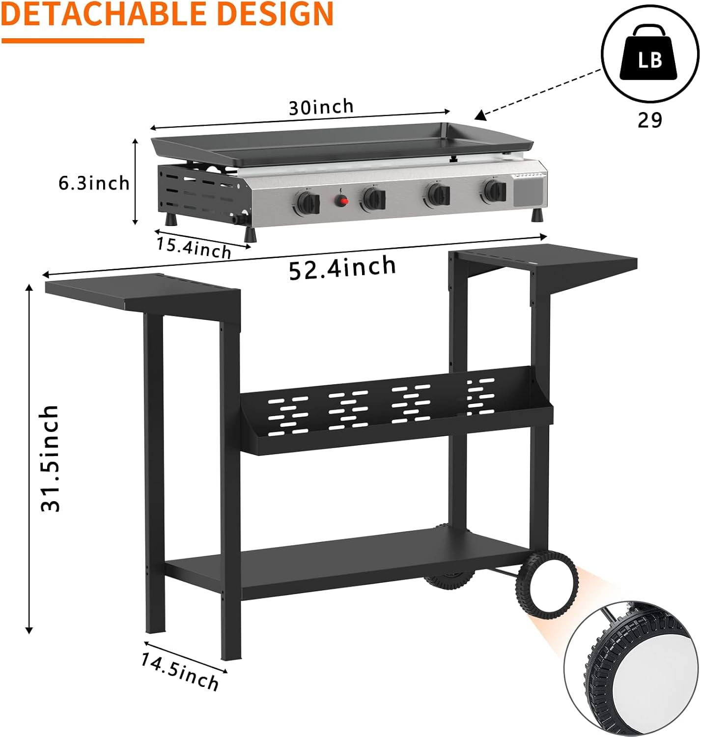 SKOK 4 Burner Gas Griddle- 30 Inch Outdoor Propane Griddle-Portable Flat Top Gas Grill Camping Griddle Station with Side Shelves for Kitchen, BBQ, Camping Tailgating