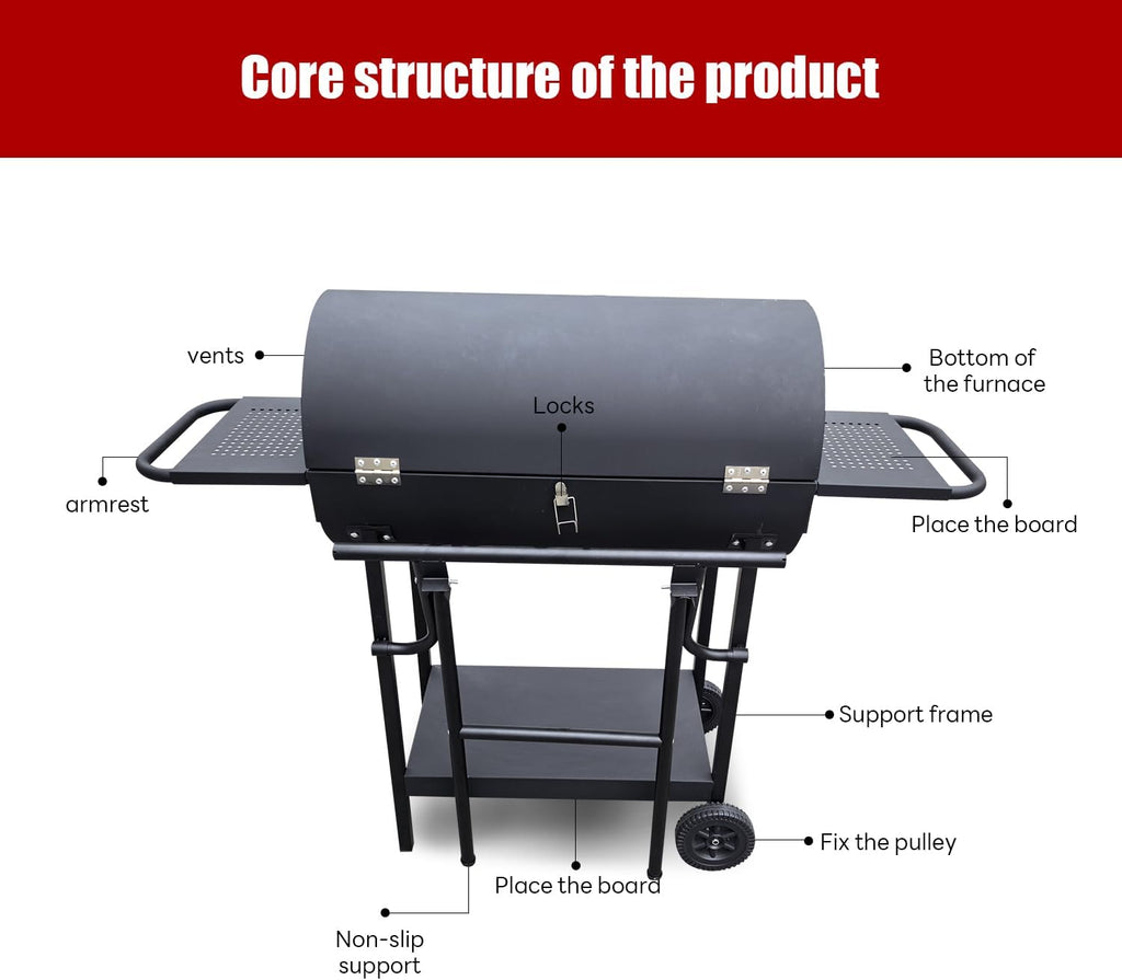 Barrel grill charcoal - Barrel charcoal grills with side shelf, Large Sturdy BBQ Charcoal Grill suitable for outdoor camping,backyards, and patios (Extra Large)
