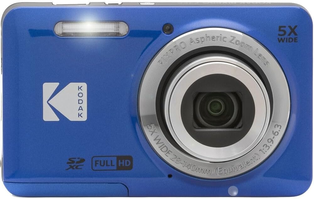 KODAK PIXPRO FZ55 Digital Camera Bundle, Includes: SanDisk 64GB SDXC Memory Card, SD Card Reader Compatible with Computers and Smartphones and Memory Card Wallet (4 Items) (Blue)