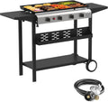 SKOK 4 Burner Gas Griddle- 30 Inch Outdoor Propane Griddle-Portable Flat Top Gas Grill Camping Griddle Station with Side Shelves for Kitchen, BBQ, Camping Tailgating