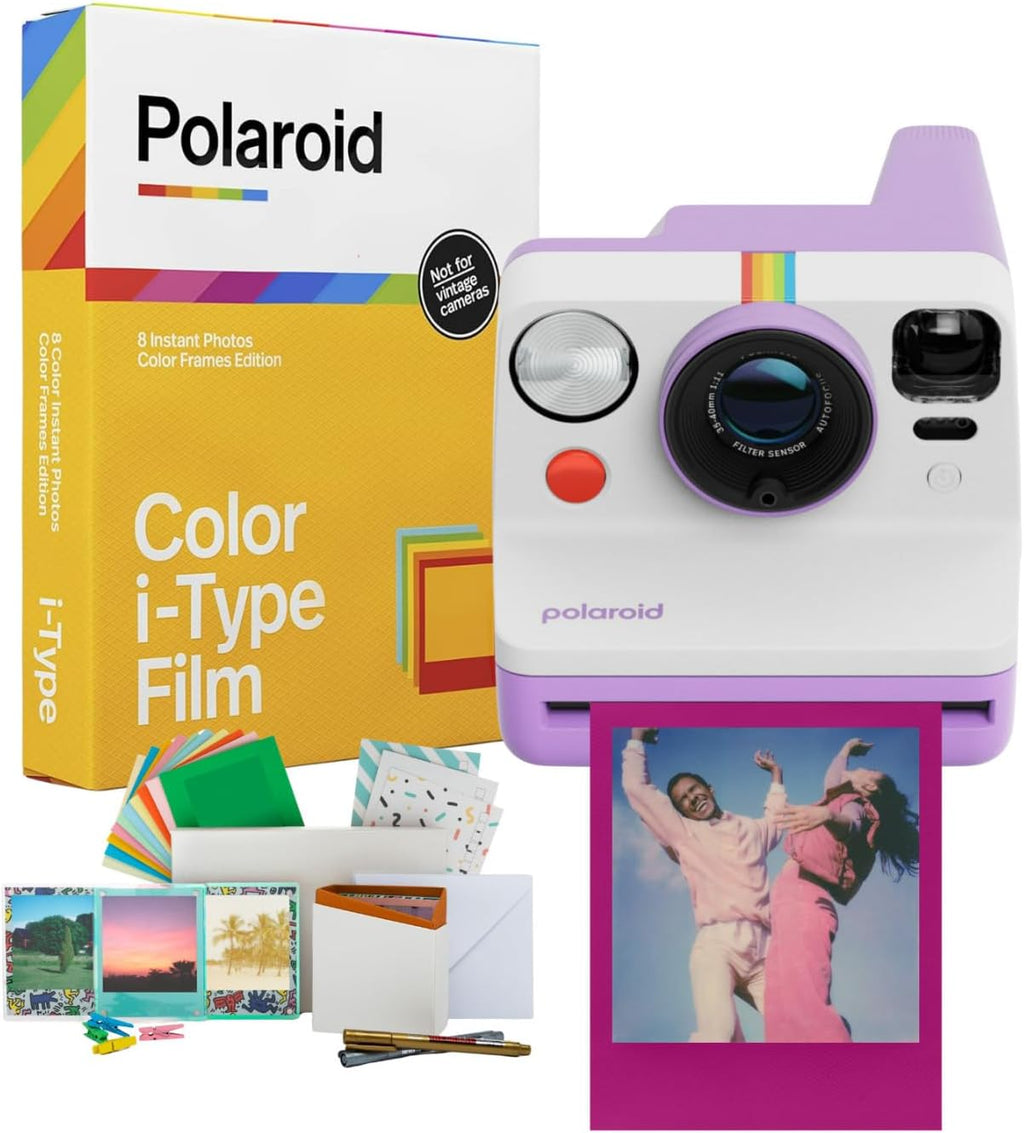 Polaroid Now Generation 3 Analog Instant Camera with Tripod Mount and Two-Lens Autofocus System (Purple) Bundle with Color Film and Film Kit (3 items)