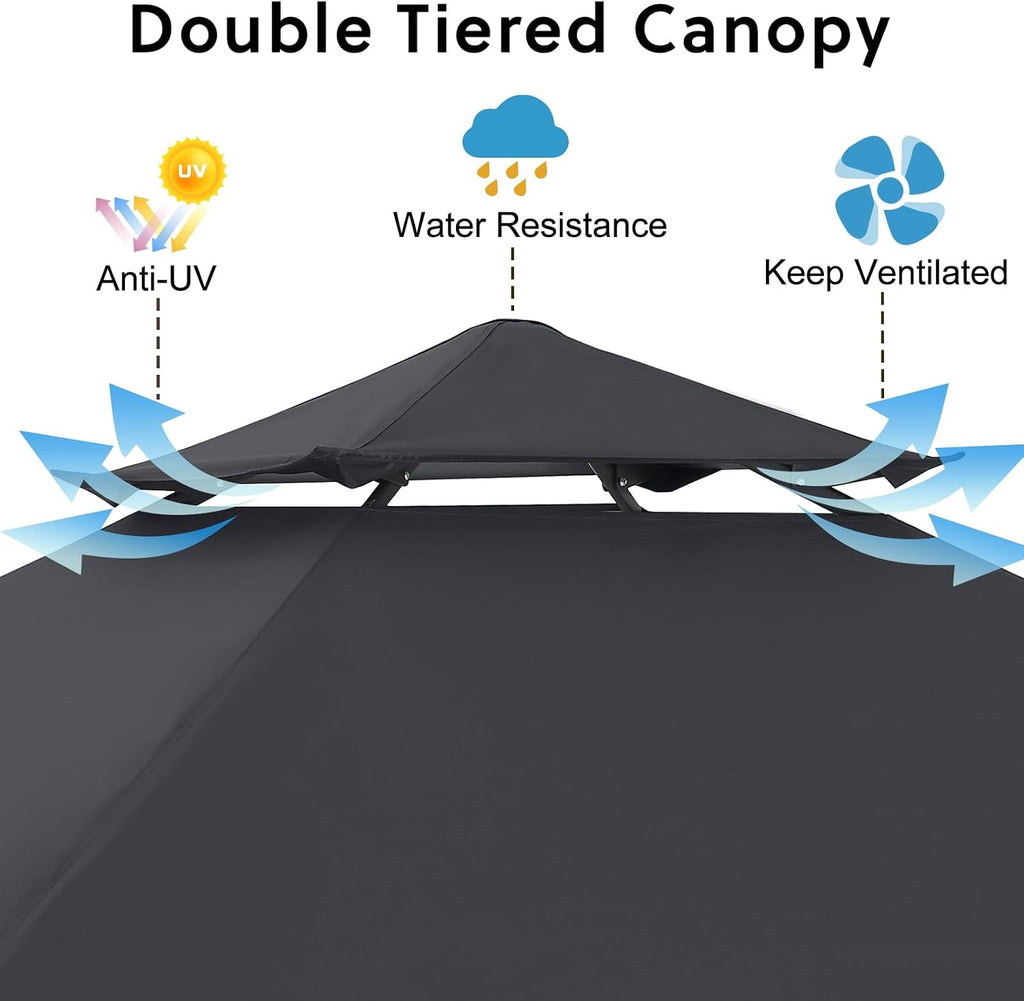 ABCCANOPY 8x5 Pop Up Grill Gazebo - Outdoor BBQ Canopy with Shelf & Sidewall, Portable Barbeque Shelter with 2 Magnetic LED Lights, Carry Bag for Patio Garden Events Picnic Grilling, Dark Gray