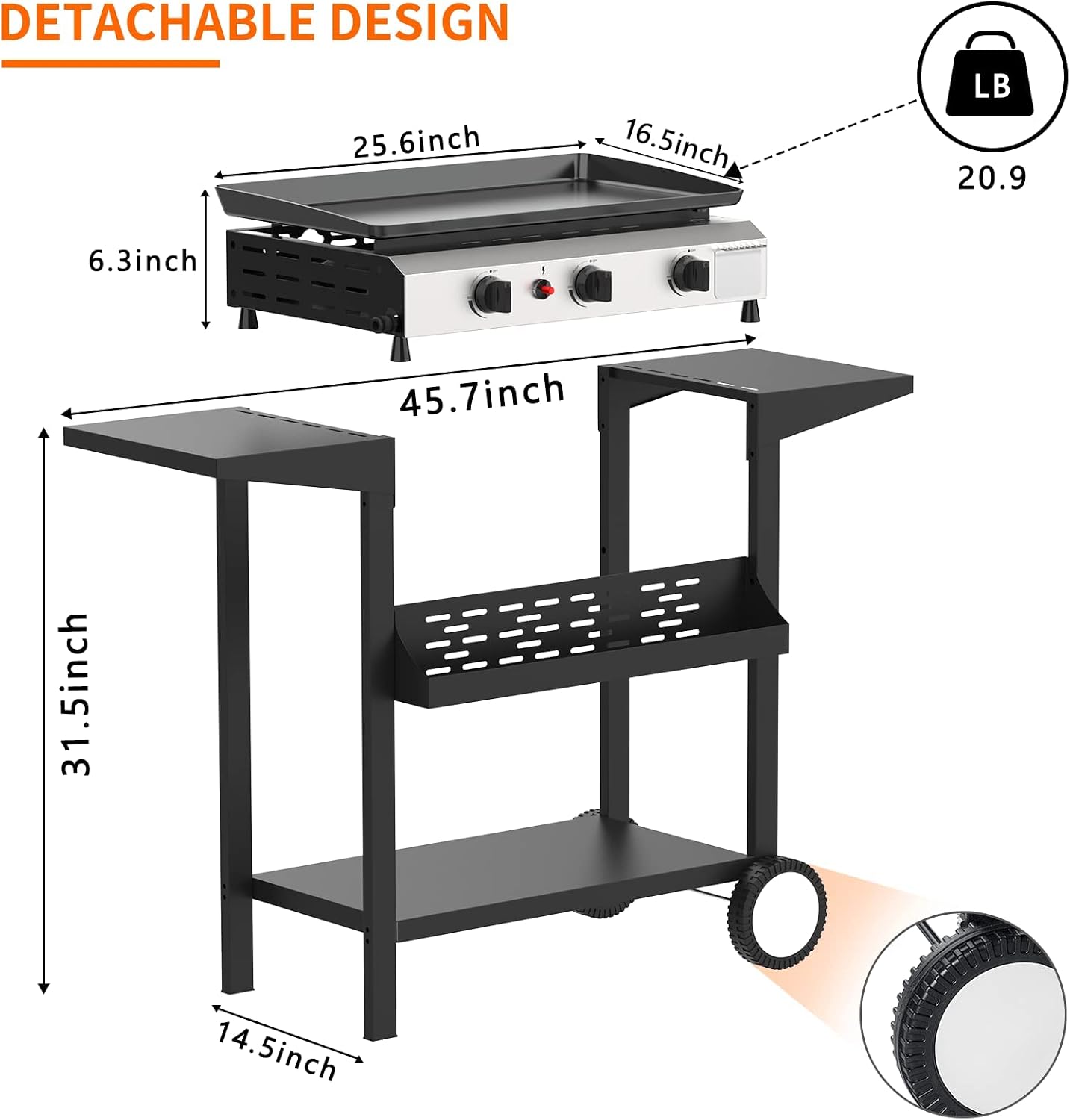 SKOK 3 Burner Outdoor Propane Griddle - 23.3 Inch, 30000 BTU, Portable Flat Top Gas Grill for Camping BBQ