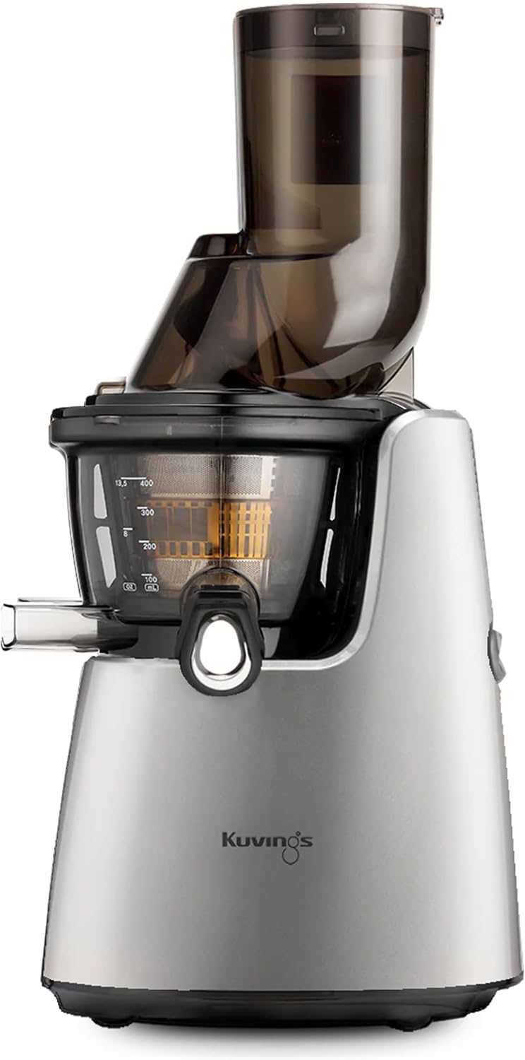Kuvings Whole Slow Juicer C7000SS - Slow Masticating Juicer Machine with Quiet 240W Motor & BPA-Free Components - 3in Wide Mouth Feed Chute & Removable Hopper for Juices & Sorbets - Silver Pearl
