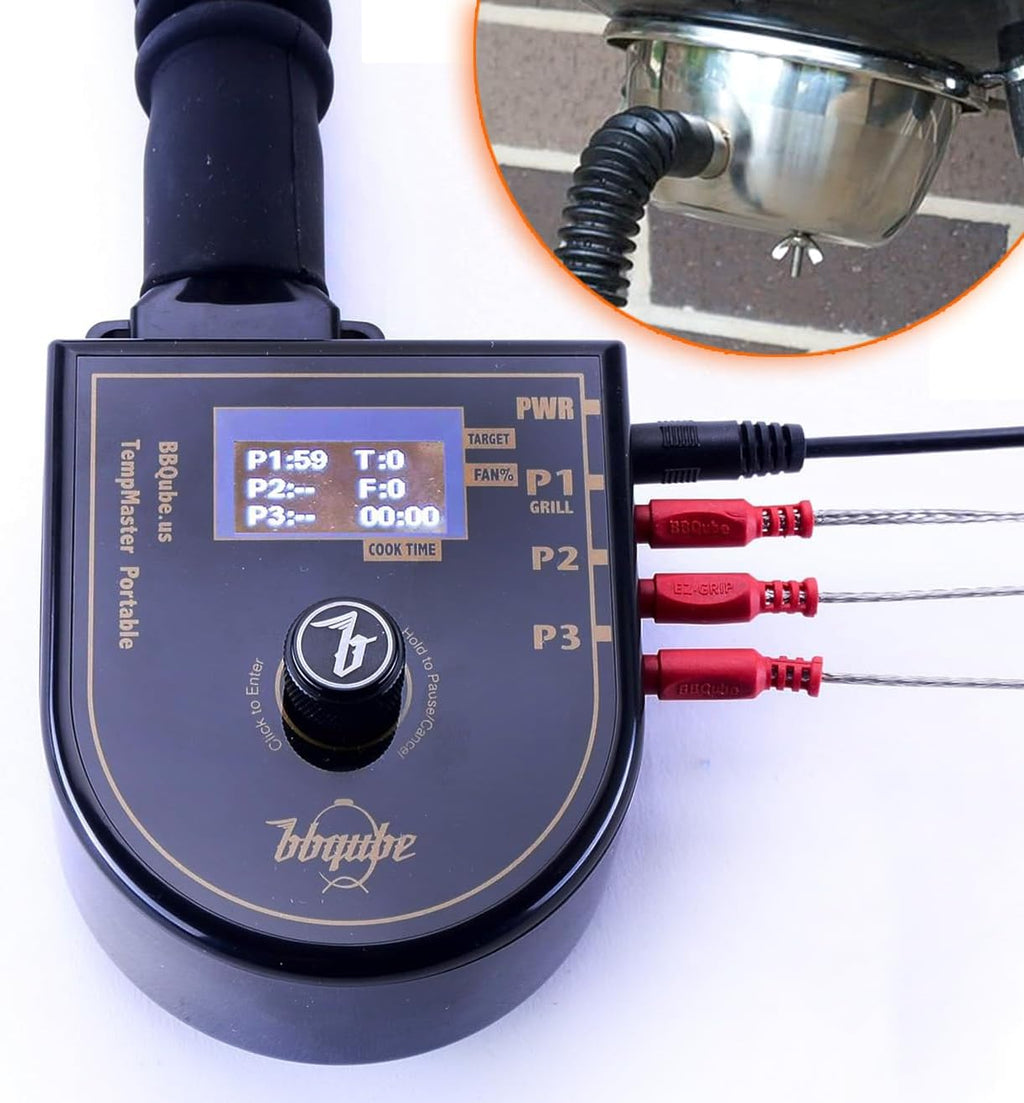 TempMaster Wireless BBQ Temperature Controller Set n Forget Automatic Fan For Weber Grills Free Stainless Vent Adapter Carry-All Case Turn Kettle, Smokey Mountain, WSM, into Auto Charcoal Smokers