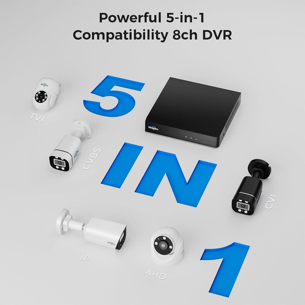 Hiseeu 3K Outdoor Wired Security Camera System with 8CH 5MP DVR,8 x 5MP PTZ CCTV Cameras,360°Coverage,Smart Dual Light & Audio,Person/Vehicle Detection,3TB HDD,100ft Night Vision,24/7 Recording