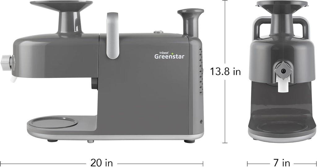 Tribest Greenstar 5 GS5 All Stainless Steel Twin Gear Cold Press Masticating Juicer with Easy Clean Housing, Screen Cleaning Tool and Glass Pitcher, Gray