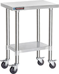 DuraSteel 24x18 NSF Stainless Steel Cart - Heavy Duty Rolling Food Prep Table with Undershelf - Metal Utility Cart for Commercial Restaurant Kitchen, Laundry, Side Mixer Stand