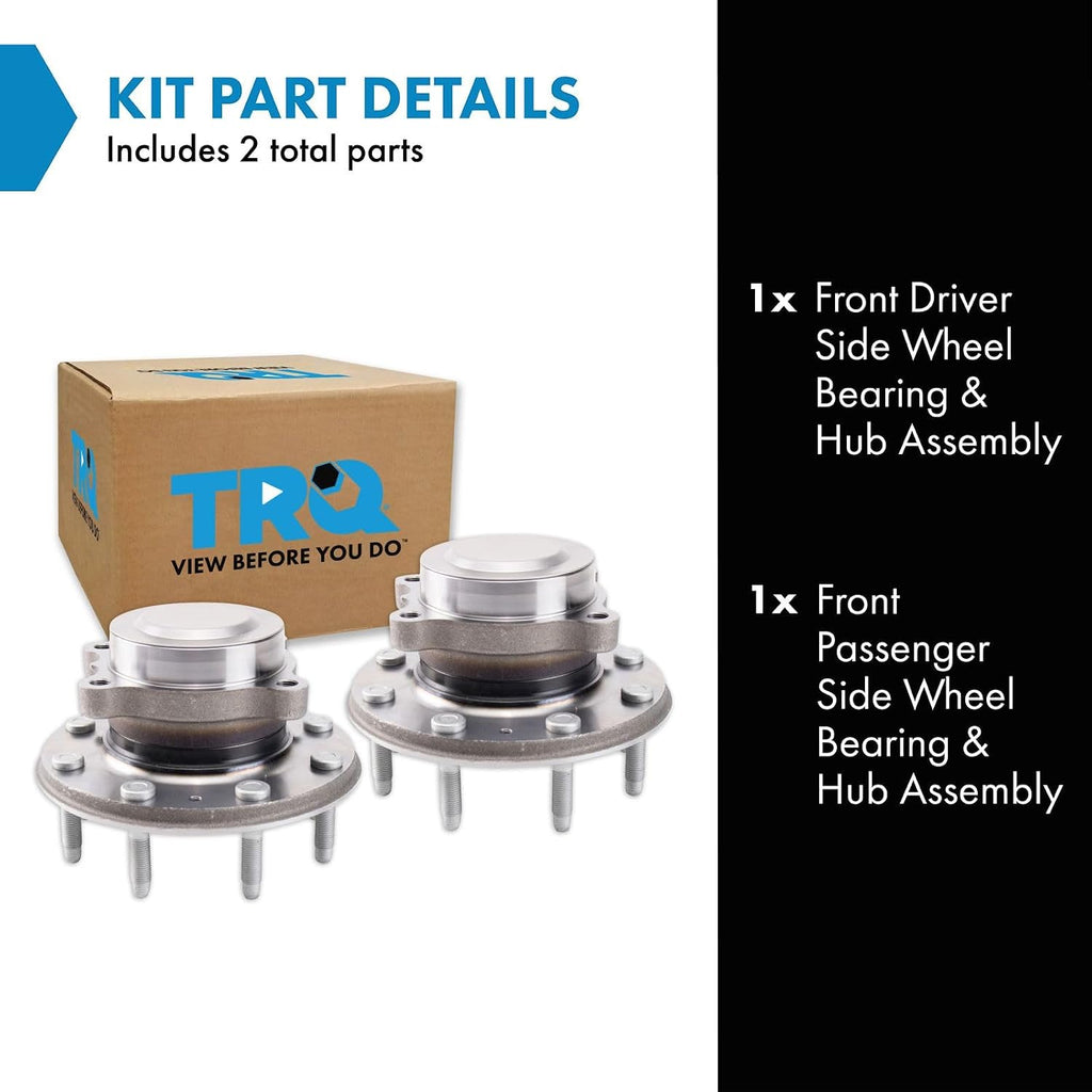 TRQ 2 Piece Front Wheel Bearing & Hub Assembly Set Compatible with 2020-2023 Chevrolet Silverado 3500 HD GMC Sierra 3500 HD