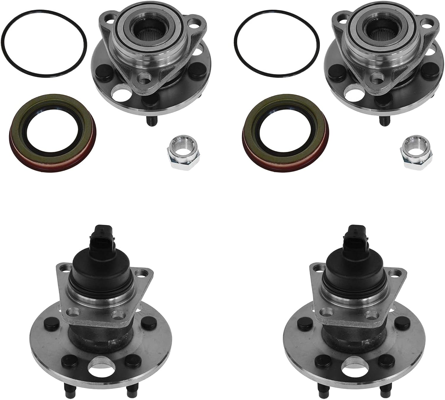 TRQ 2 Piece Front Rear Wheel Bearing & Hub Assembly Set Compatible with 1991-1998 Buick Skylark 1992-1996 Chevrolet Beretta 1992-2005 Cavalier Corsica 1992-1998 Oldsmobile Achieva Pontiac Grand Am 19