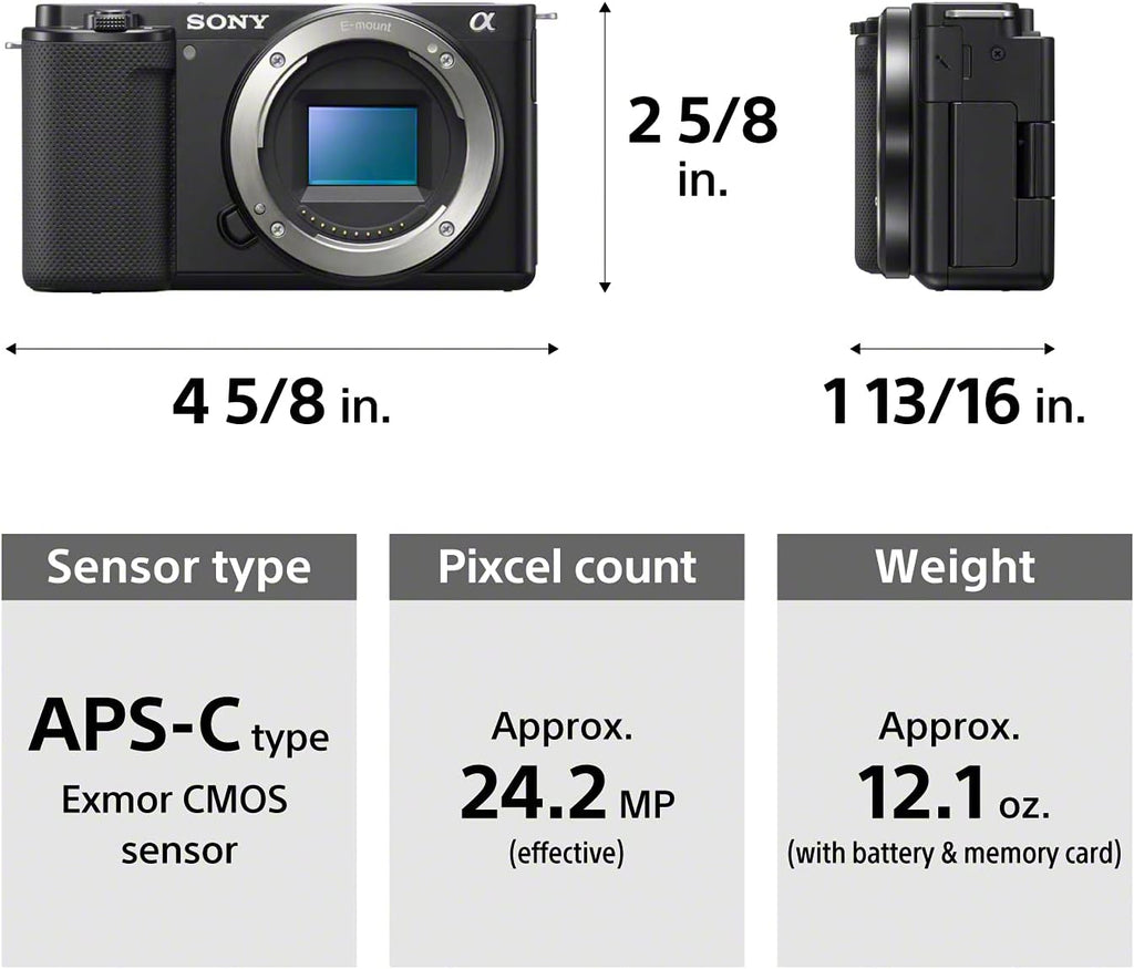Sony Alpha ZV-E10 - APS-C Interchangeable Lens Mirrorless Vlog Camera - Black