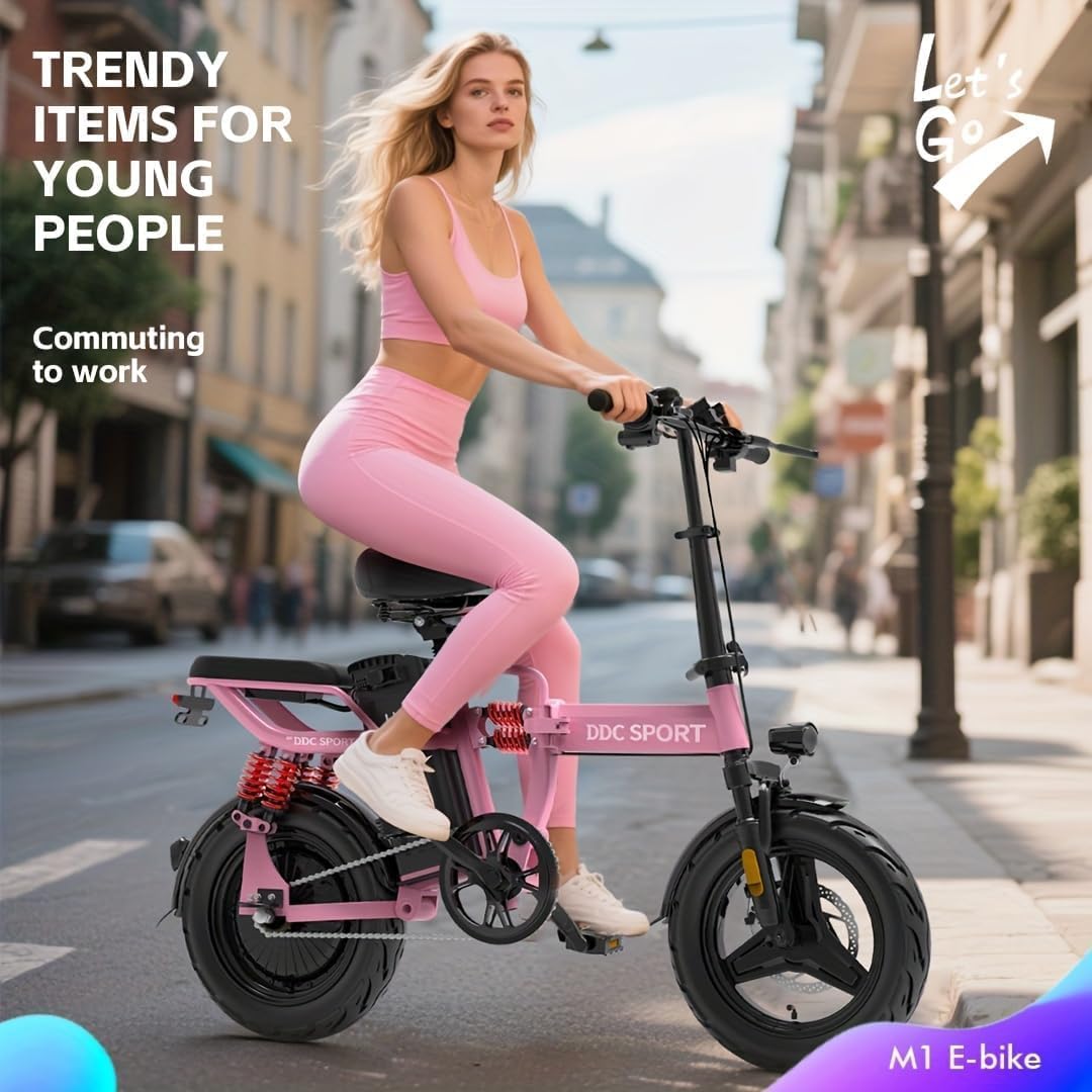 DDC SPORT Folding Electric Bike for Adults, Peak 800W Motor 25MPH, 48V 14Ah Removable Battery 35-55Miles Ebike,14'' Lightweight & Portable Adults Electric Bicycles for Men/Women/Teens