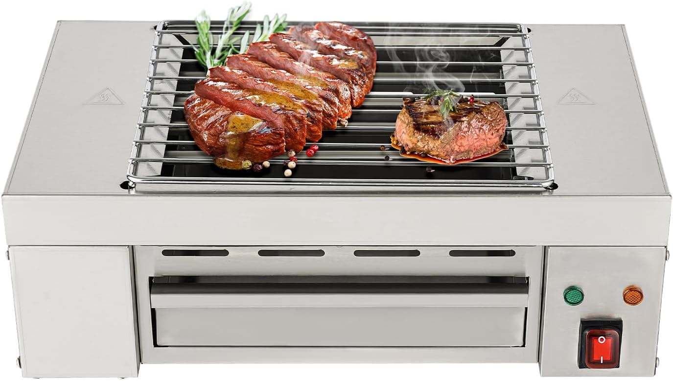 Commercial Indoor Grills Electric Smokeless Barbecue Grill, 1500W 110V Portable Tabletop Yakitori Grill Commercial BBQ Griddle, with Removable Grill Net for Restaurant, Party, Buffet