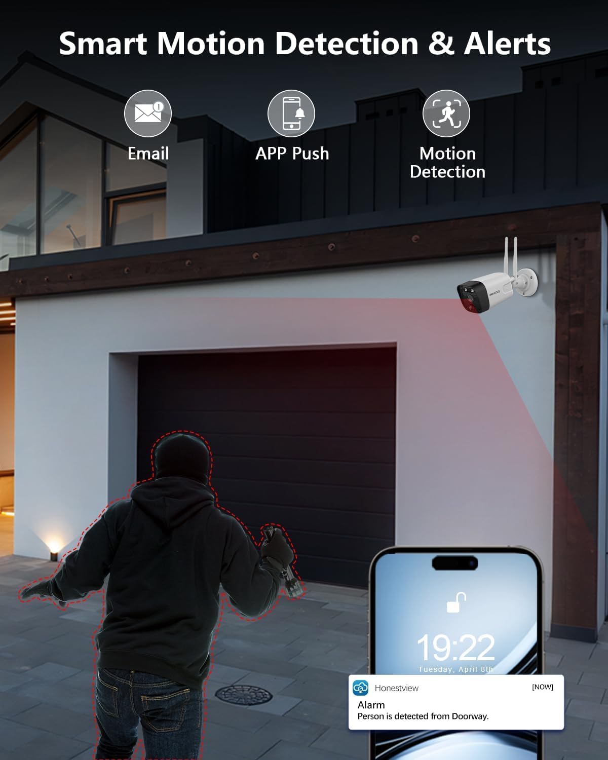 2-Way Audio & PIR Detection Dual Antennas Outdoor Wireless Security Camera System 5.5MP Wi-Fi Video Surveillance DVR Recorder System