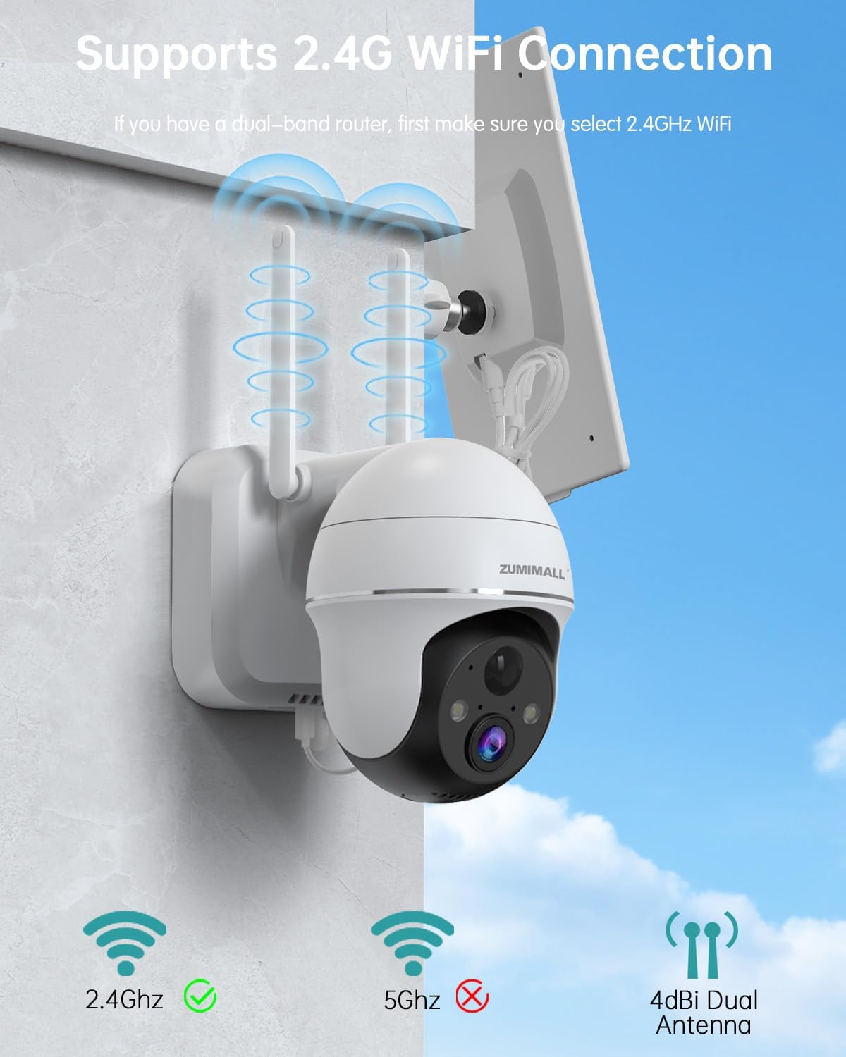 ZUMIMALL 2K Solar Security Cameras Wireless Outdoor 4-Pack, Solar Powered Cameras for Home Security with 360° View, Color Night Vision, 2-Way Talk, AI Motion Alert, Siren, CloudEdge App Supported