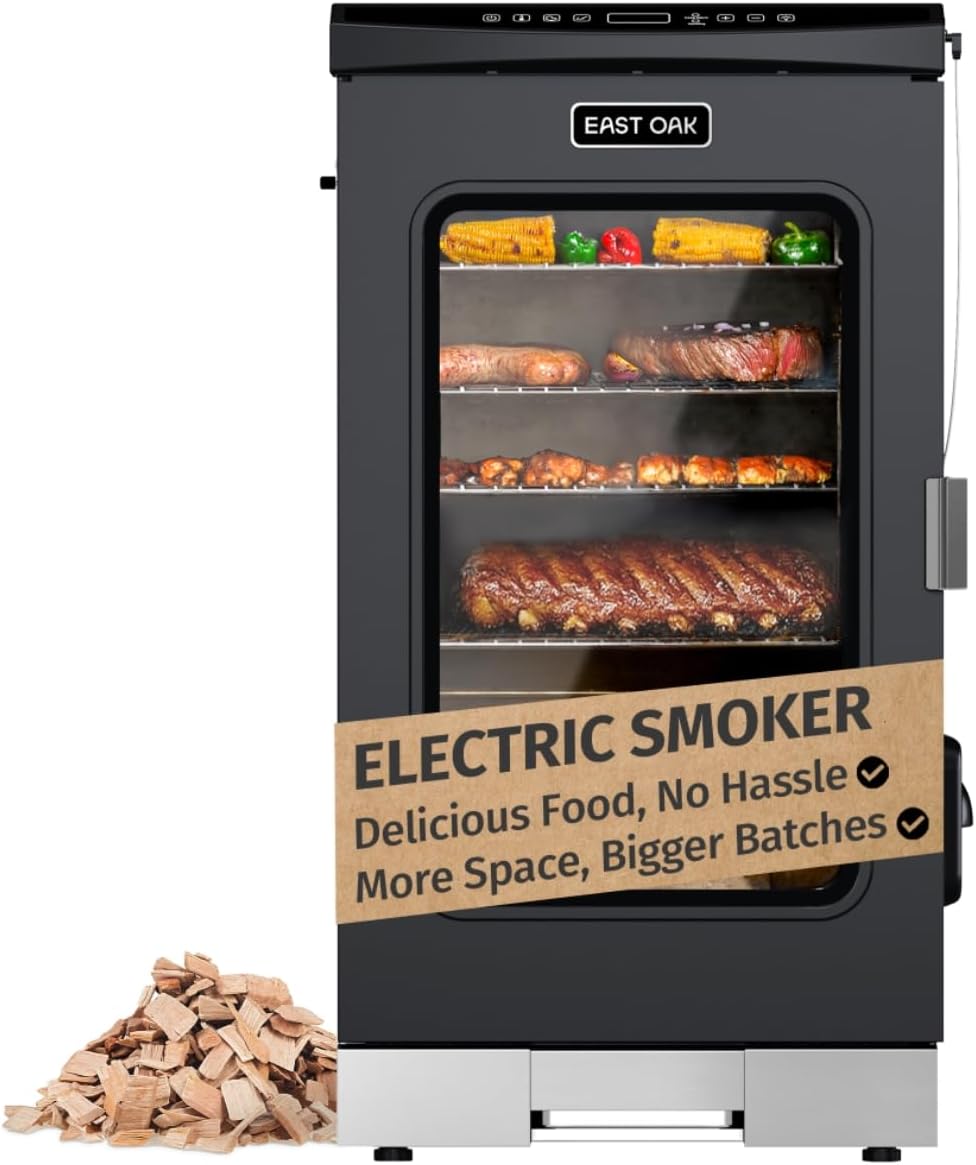 EAST OAK 30' Electric Smoker for Outdoors | Built-in Meat Probe & Clear Viewing Window | Side Chip Loader for 6x Longer Uninterrupted Smoking | 725 sq in Cooking Area for Bigger Batches, Night Blue