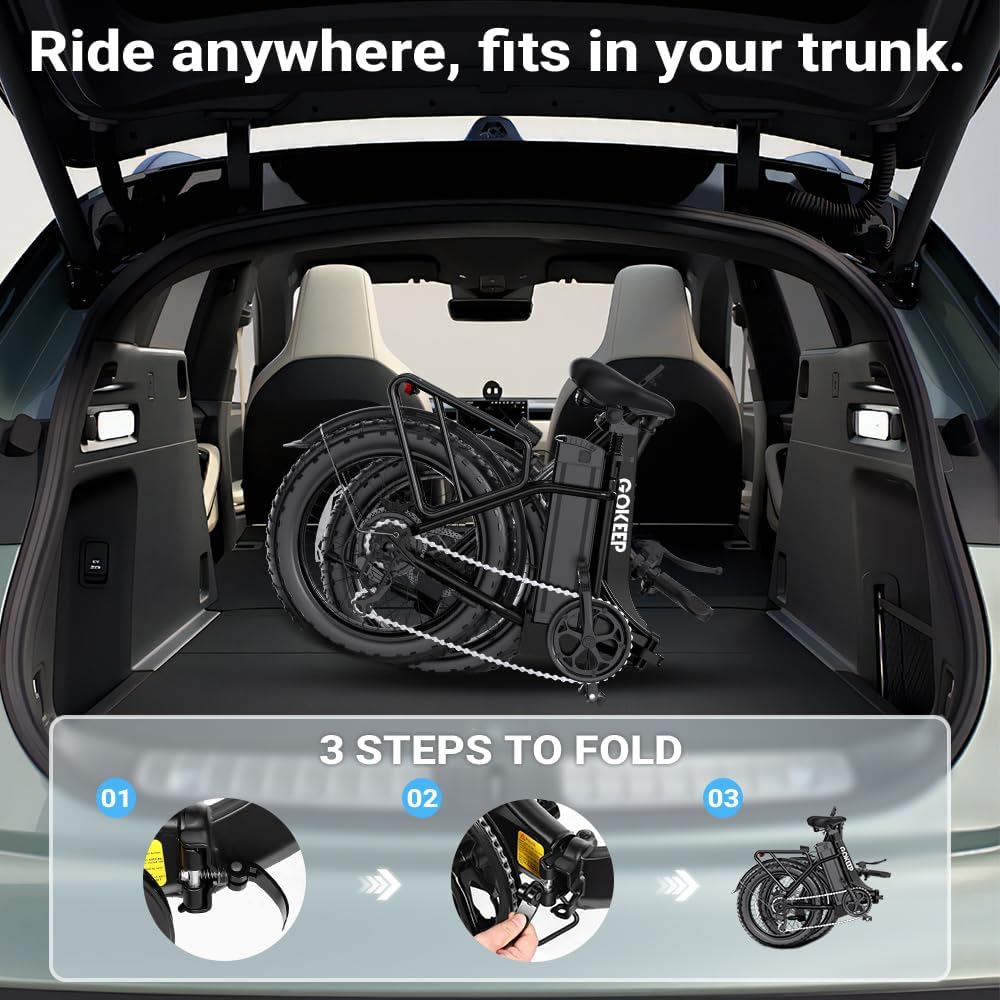 1300W Folding Electric Bike for Adults, 75 Miles PAS Range, 52V 13Ah Removable Lithium Battery, Front Suspension Electric Bicycle, 20MPH 7-Speed Commuter Ebike, Max 330LBS, UL2849 Certified
