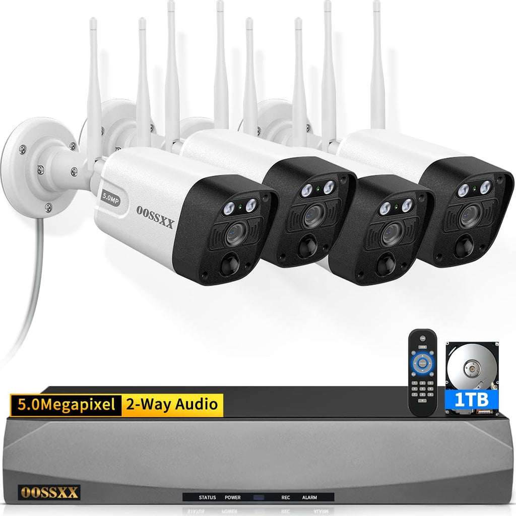 2-Way Audio & PIR Detection Dual Antennas Outdoor Wireless Security Camera System 5.5MP Wi-Fi Video Surveillance DVR Recorder System