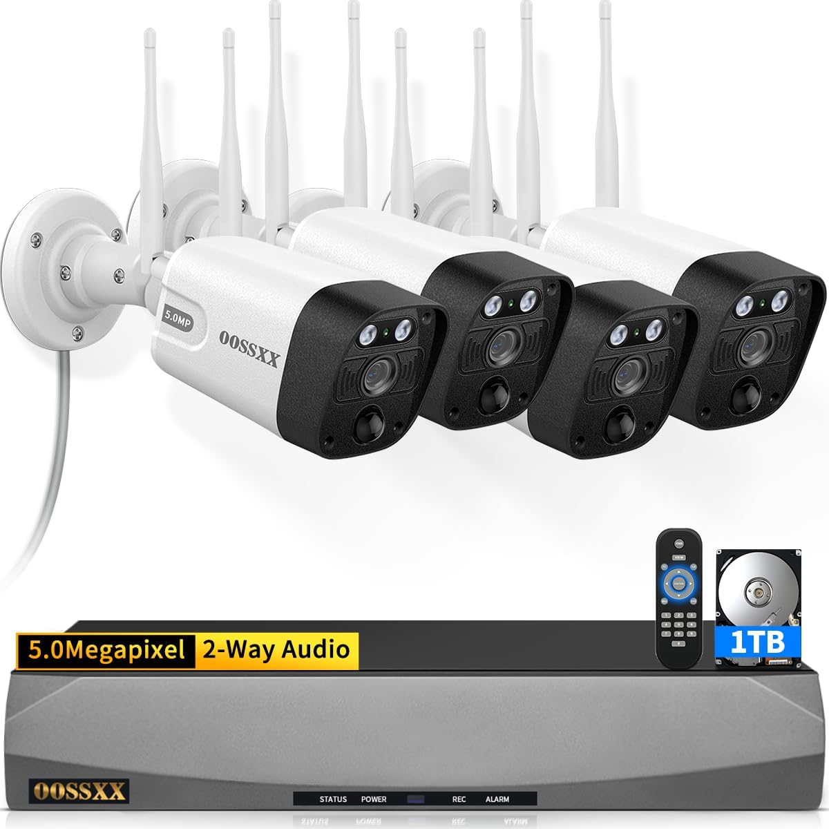 2-Way Audio & PIR Detection Dual Antennas Outdoor Wireless Security Camera System 5.5MP Wi-Fi Video Surveillance DVR Recorder System