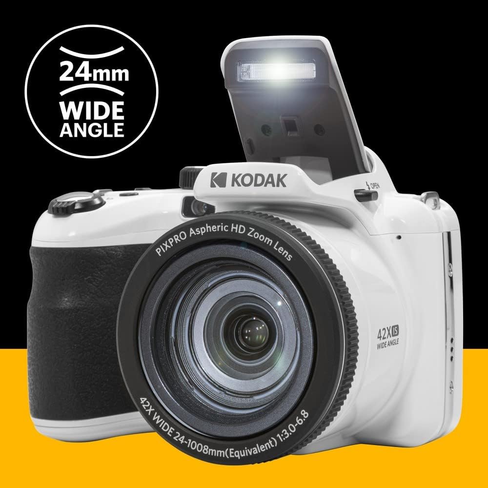 KODAK PIXPRO AZ425 Digital Camera, 42x Optical Zoom Bridge with 20MP BSI Sensor, Li-Ion Battery, OIS, 1080p Full HD Video, White
