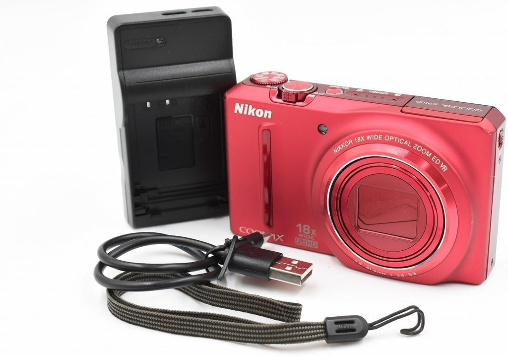Nikon COOLPIX S9100 12.1 MP CMOS Digital Camera with 18x NIKKOR ED Wide-Angle Optical Zoom Lens and Full HD 1080p Video (Red)