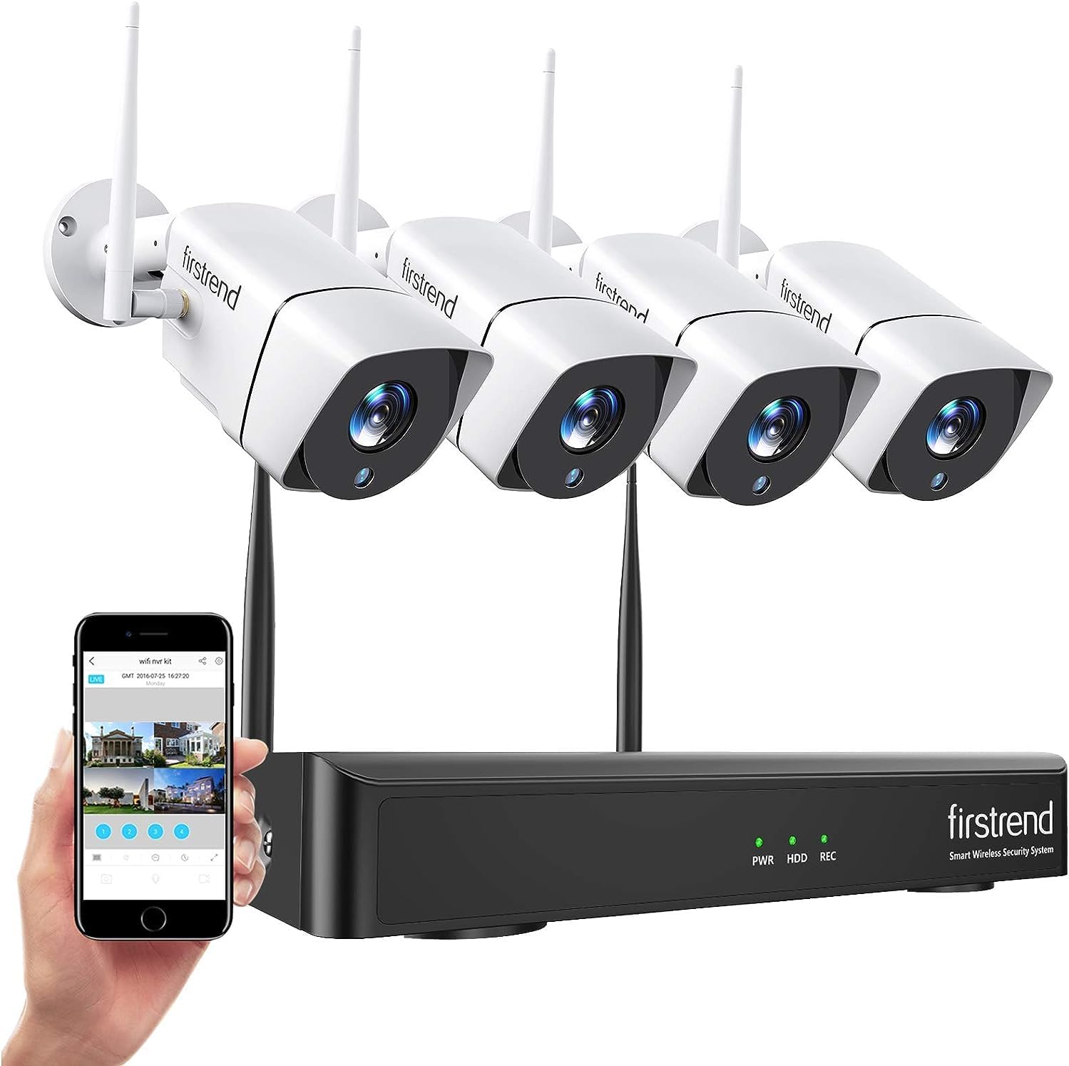 WiFi Wireless Security Camera System, Firstrend 8CH 1080P Wireless NVR System with 4 pcs 2MP IP Security Camera with 65 ft Night Vision and Easy Remote View, P2P CCTV for Home(No Hard Drive)