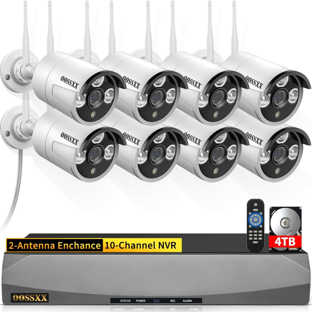 (2026 Update) Wireless Security Camera System, 10CH WiFi NVR with 8 x 3MP Dual Antenna Cameras, 55% Longer Range, 4TB HDD 60-Day Recording, Dual Band 2.4/5.8GHz, IP67, Free App