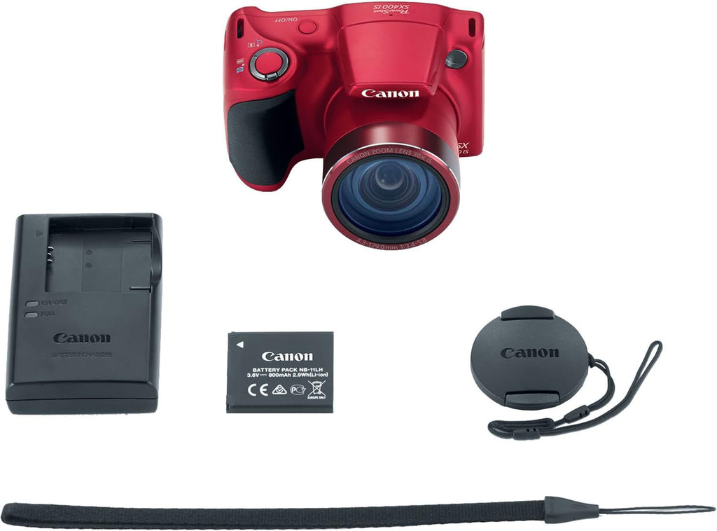Canon Powershot SX400 is 16.0 MP Digital Camera with 30x Optical Zoom and 720p HD Video (Red)