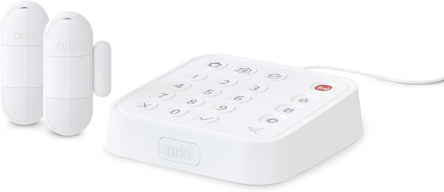 Arlo Home Security System - Wired Keypad Sensor Hub, (2) 8-in-1 Sensors, 24/7 Professional Monitoring- No Contract Required, DIY Installation, Alarm System for Home Security – SS1201, White