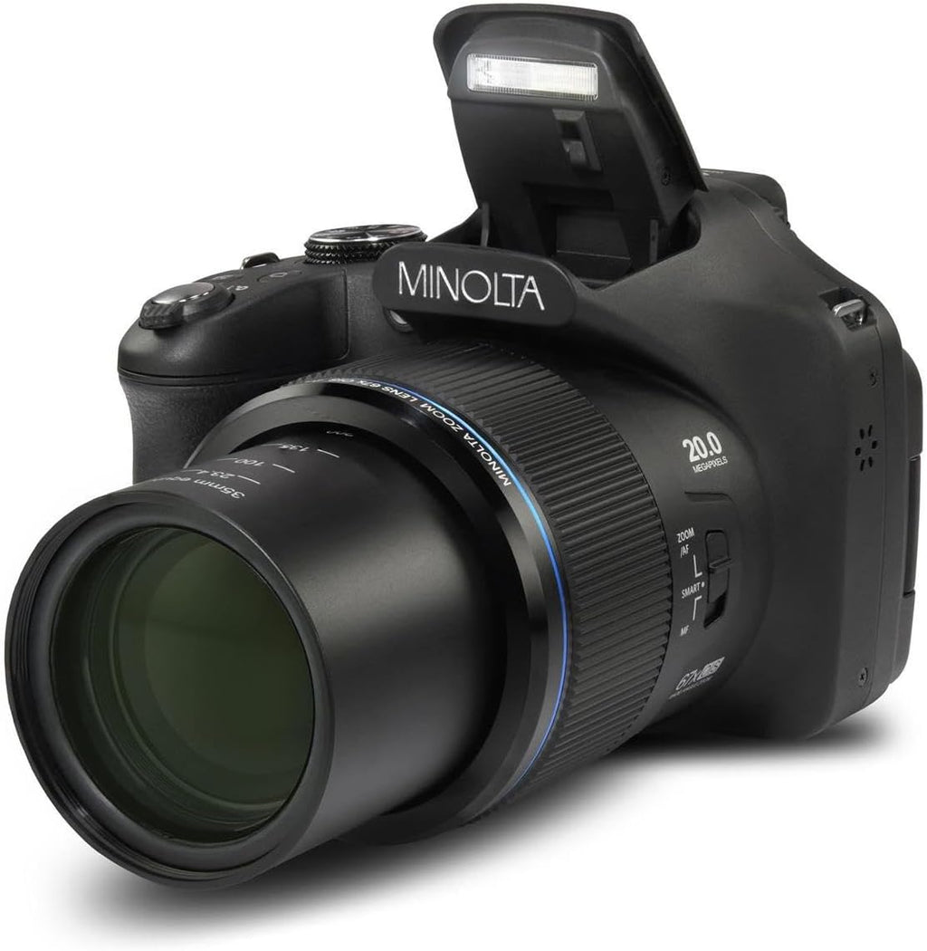 Minolta Pro Shot 20MP Digital Camera – 67x Optical Zoom, Full 1080p HD Video, Optical Image Stabilization, Wi-Fi, 3-inch Articulating LCD Screen, 27 Scene Modes – Includes 16GB SD Card (Black)