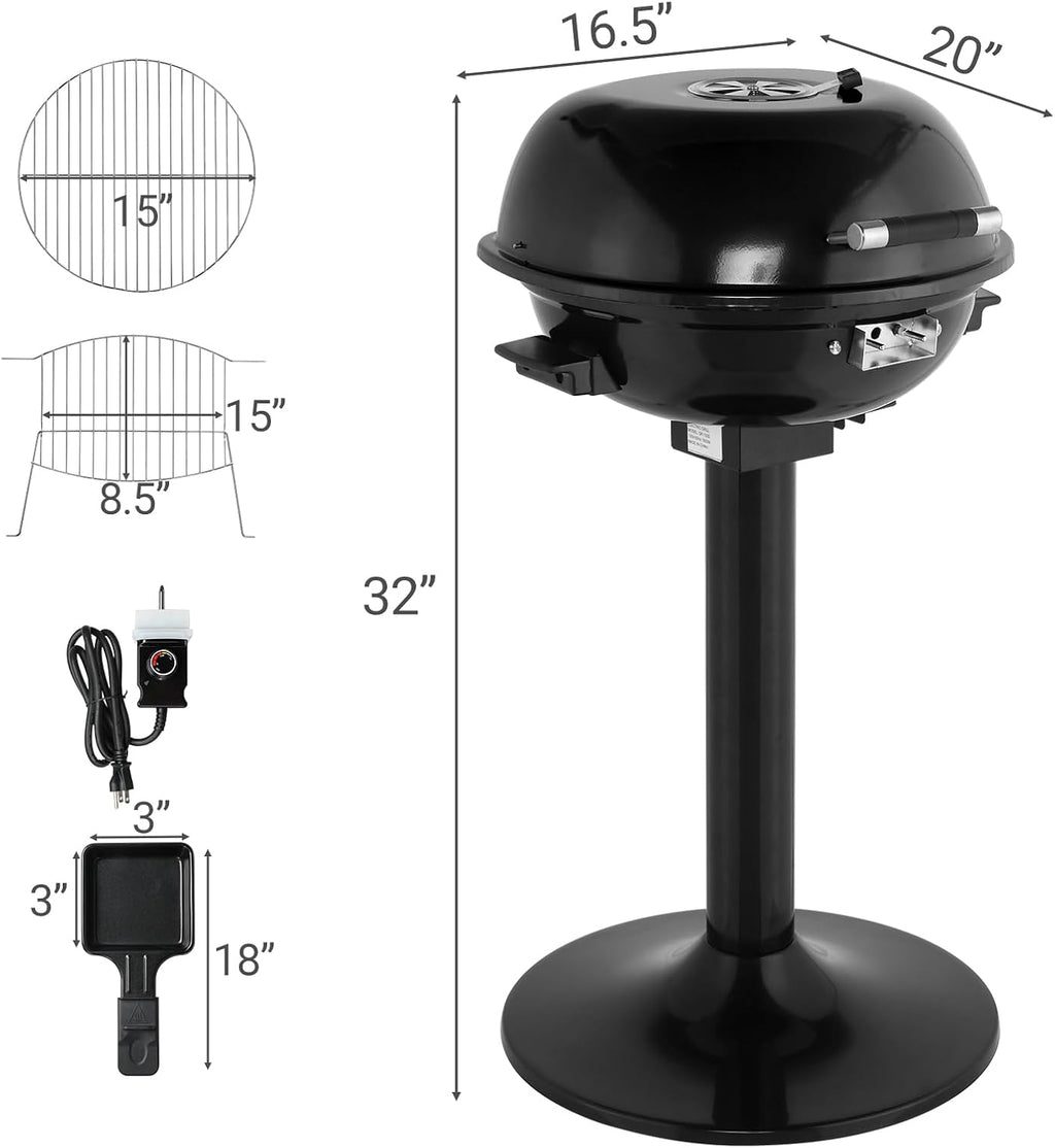 Electric BBQ Grill with Stand, 1600W Portable Indoor Outdoor Electric Grill with Lid and Warming Rack, Double Layer Design, Adjustable Temperature Control, Fits 10 Burgers, Backyard Cooking Black