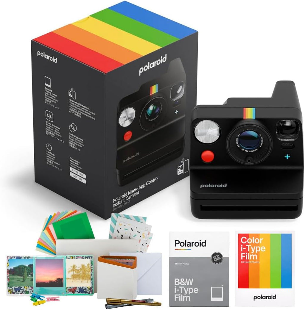Polaroid Flip Instant Camera with Sonar Autofocus, Retro Instant Film Camera Bundle (Black) Includes B&W Film, Color Film, and Film Kit (4 Items) - Vintage Design, Easy-to-Use for Photography Lovers