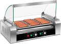 Giantex Hot Dog Roller Machine, 7 Non-Stick Rollers 18 Hot Dog Sausage Grill Cooker Machine with Removable Stainless Steel Drip Tray and Glass Hood Cover, Commercial Household Hot Dog Rotisserie