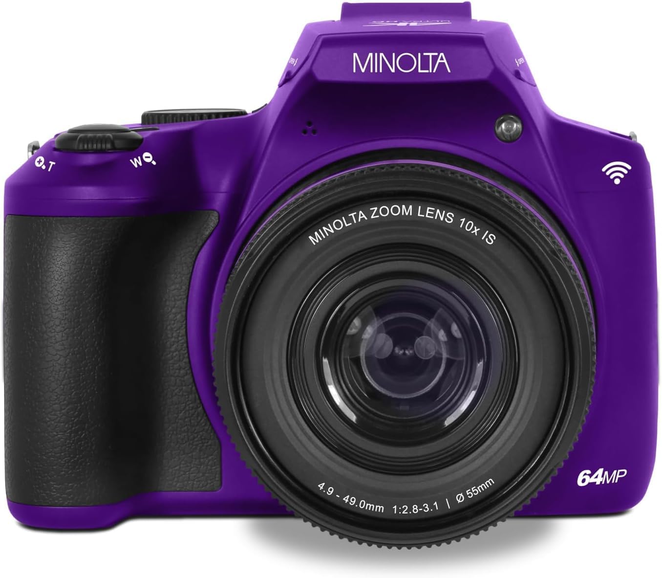 Minolta 64 Mega Pixels Auto Focus Digital Camera with 10x Optical Zoom,4K Ultra HD Video and Macro Shooting, Bundle with 32 GB Memory Card + Vlogging Tripod + Cleaning kit + More Accessories - Purple